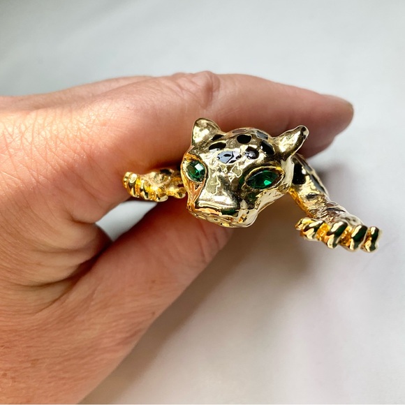 Vtg 90’s IVANA Brooch Leopard Large Piece Rhinestone Eyes - Picture 4 of 9